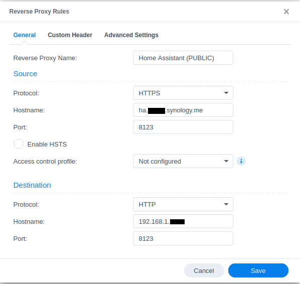 Synology reverse proxy configuration